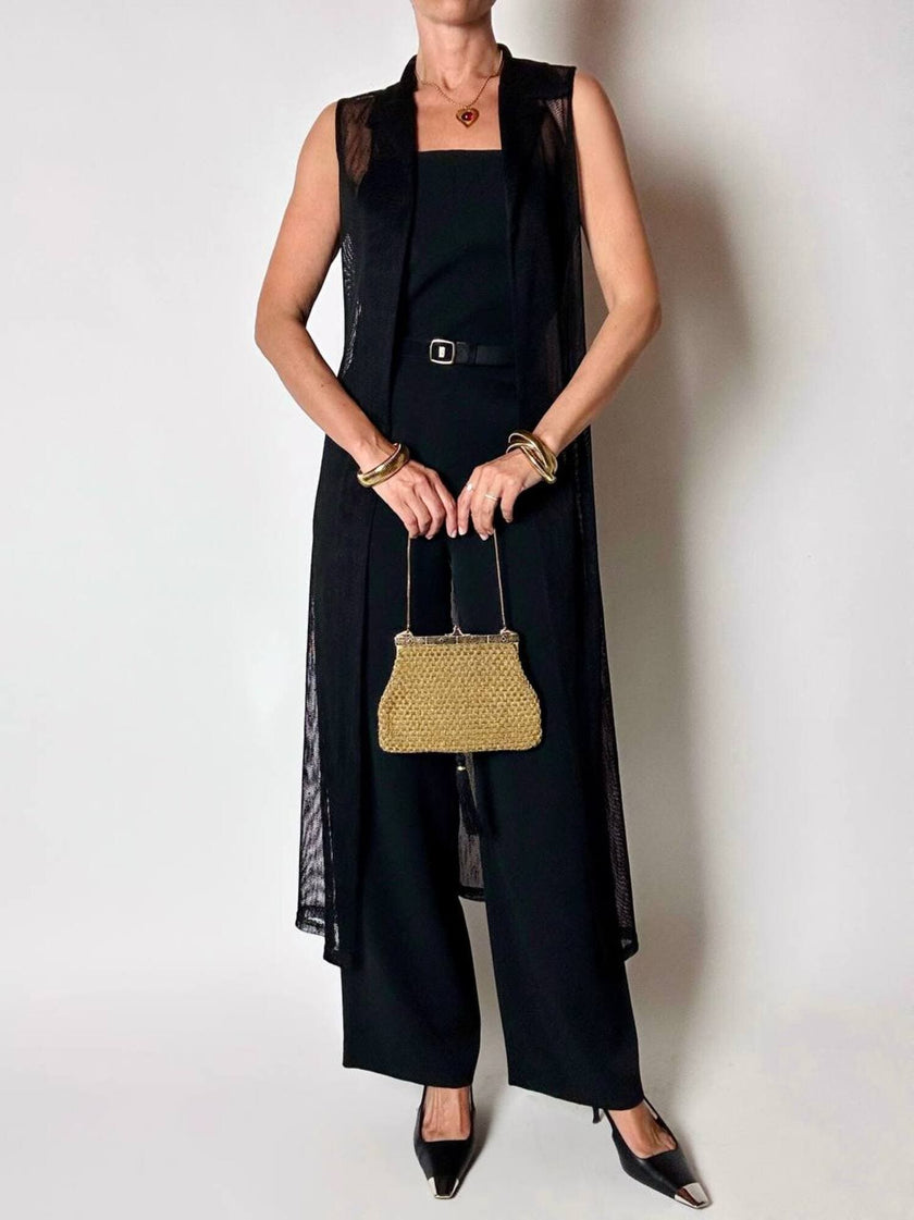 Jumpsuit vintage Pianoforte di Max Mara in crepe chine nero