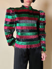 Blusa in lamé goffrato a righe orizzontali multicolor