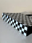 Vintage mother-of-pearl and horn handbag with checkered pattern and matching clutch