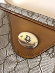 Borsa Christian Dior in tessuto jacquard logato beige con dettagli in pelle cuoio