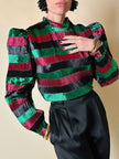 Blusa in lamé goffrato a righe orizzontali multicolor