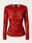 Maglia vintage Jean Paul Gaultier in mesh con stampa in floccato rosso