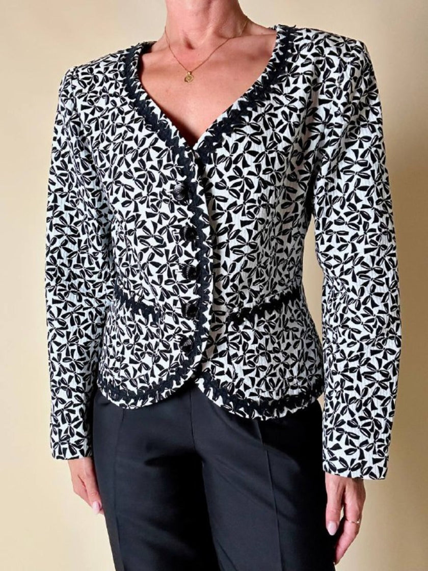 Giacca in cotone piquet bianco con fantasia a fiocchi neri “Yves Saint Laurent”