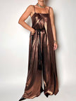 Jumpsuit a palazzo Weili Zheng in tessuto laminato bronzo