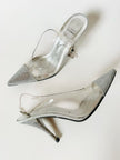 Slingback vintage a punta in plexi e strass argento Stuart Weitzman