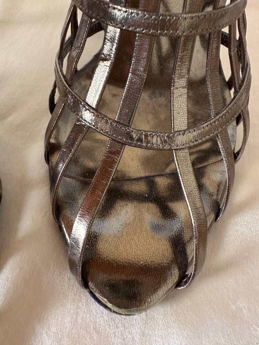 Sandali a gabbia in laminato bronzo “Yves Saint Laurent”