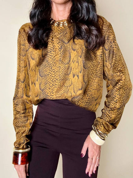 Blusa Yves Saint Laurent in pura seta color topazio con stampa pitone