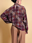 Bluse mit Schleifenkragen aus gemusterter Seide mit Rauten- und Hahnentritt-Details