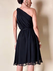 Abito mono spalla con gonna a ruota in voile di seta nero “MSGM”