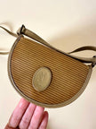 Borsa Yves Saint Laurent in tessuto plastificato millerighe color cammello con riporti in pelle argilla