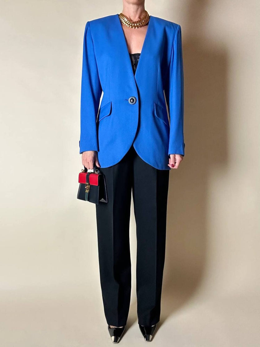 Blazer vintage Yves Saint Laurent in lana blu cobalto