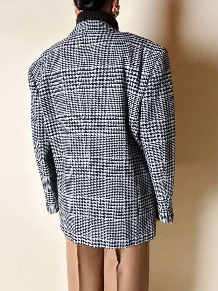 Blazer vintage Gianni Versace in lana jacquard fantasia principe di Galles