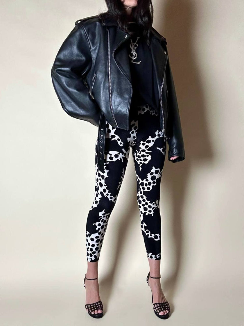 Giacca biker vintage in pregiata pelle nera con fodera trapuntata
