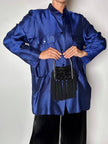 Borsa gioiello vintage in perline nere sfaccettate e maxi nappe couture