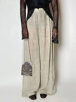 Pantalone a palazzo vintage Emporio Armani in seta goffrata champagne operata con filo metallico