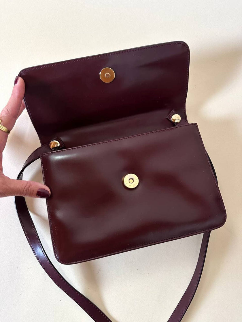 Fendissime handbag in burgundy brushed leather with gold chain jewel handle and detachable shoulder strap