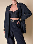 Blazer oversize in seta nera “Années Lauder”