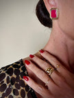 Clip ottagonali in metallo oro e smalto rosso