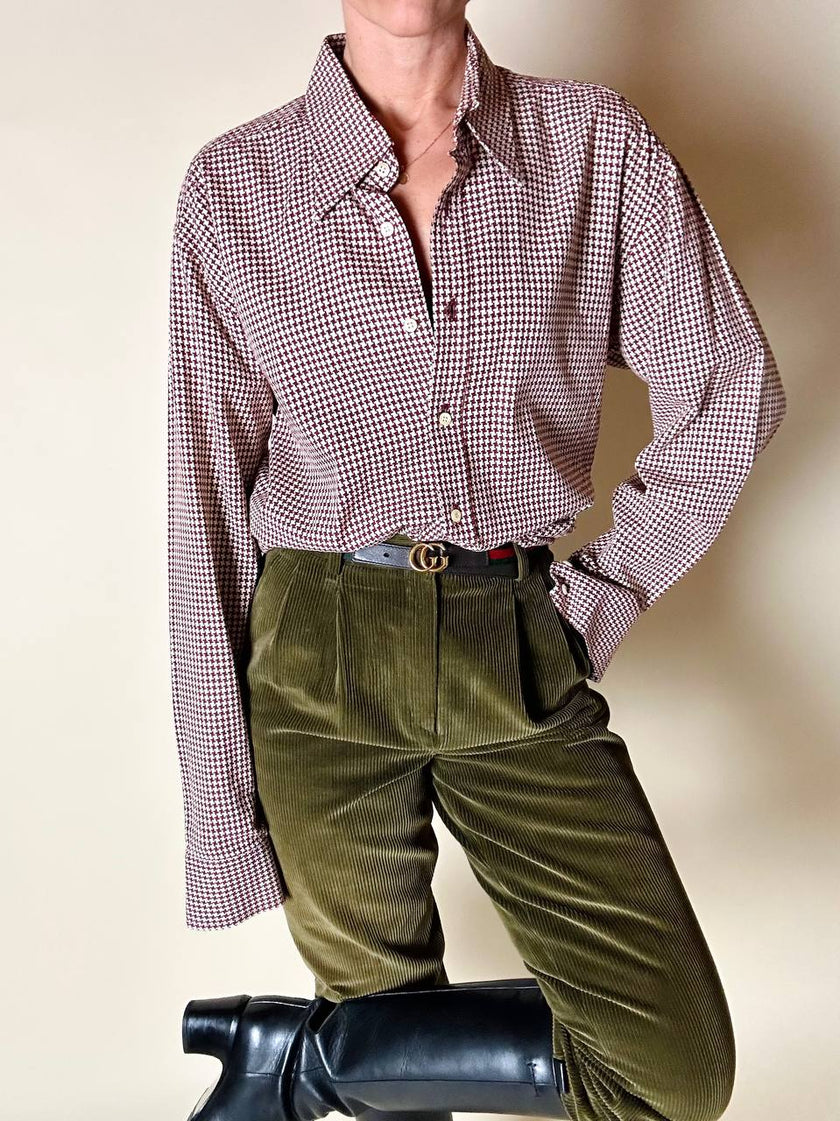 Camicia in cotone Jacquard fantasia pied de poule