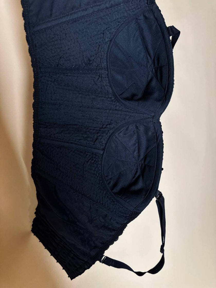 Bustier ricamato in paillettes bluette e strass multicolor