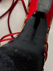 Sandalias vintage Dolce & Gabbana en crepé rojo y terciopelo con estampado de leopardo