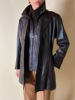Dunkelbraune Vintage-Lederjacke mit integrierter Weste