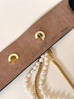 Cintura alta in gros grain nero con perle e catene pendenti “Moschino”