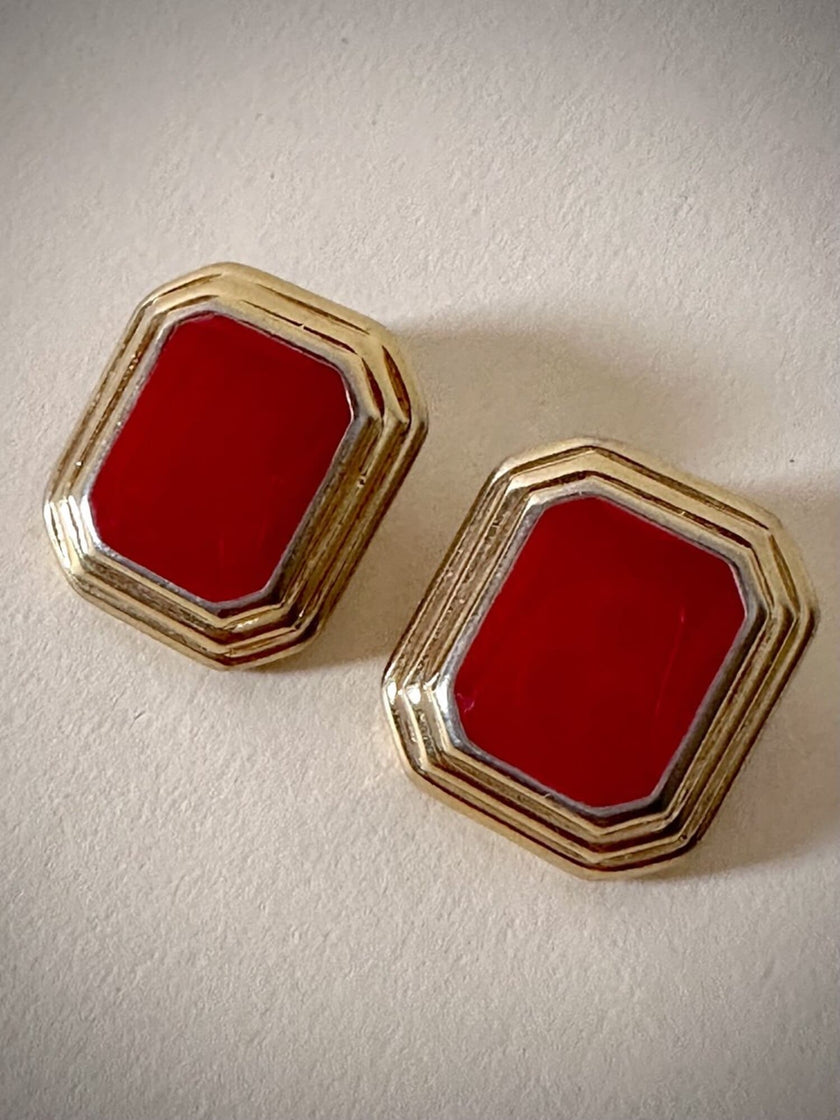 Clip ottagonali in metallo oro e smalto rosso