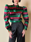 Blusa in lamé goffrato a righe orizzontali multicolor