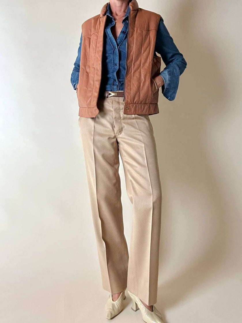 Gilet in pelle Frye color cuoio con impunture verticali