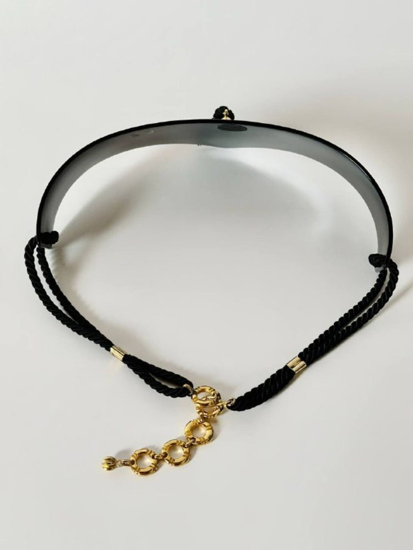 Vintage-Gürtel aus schwarzem Lucite mit Couture-Quaste und gedrehten Kordeln