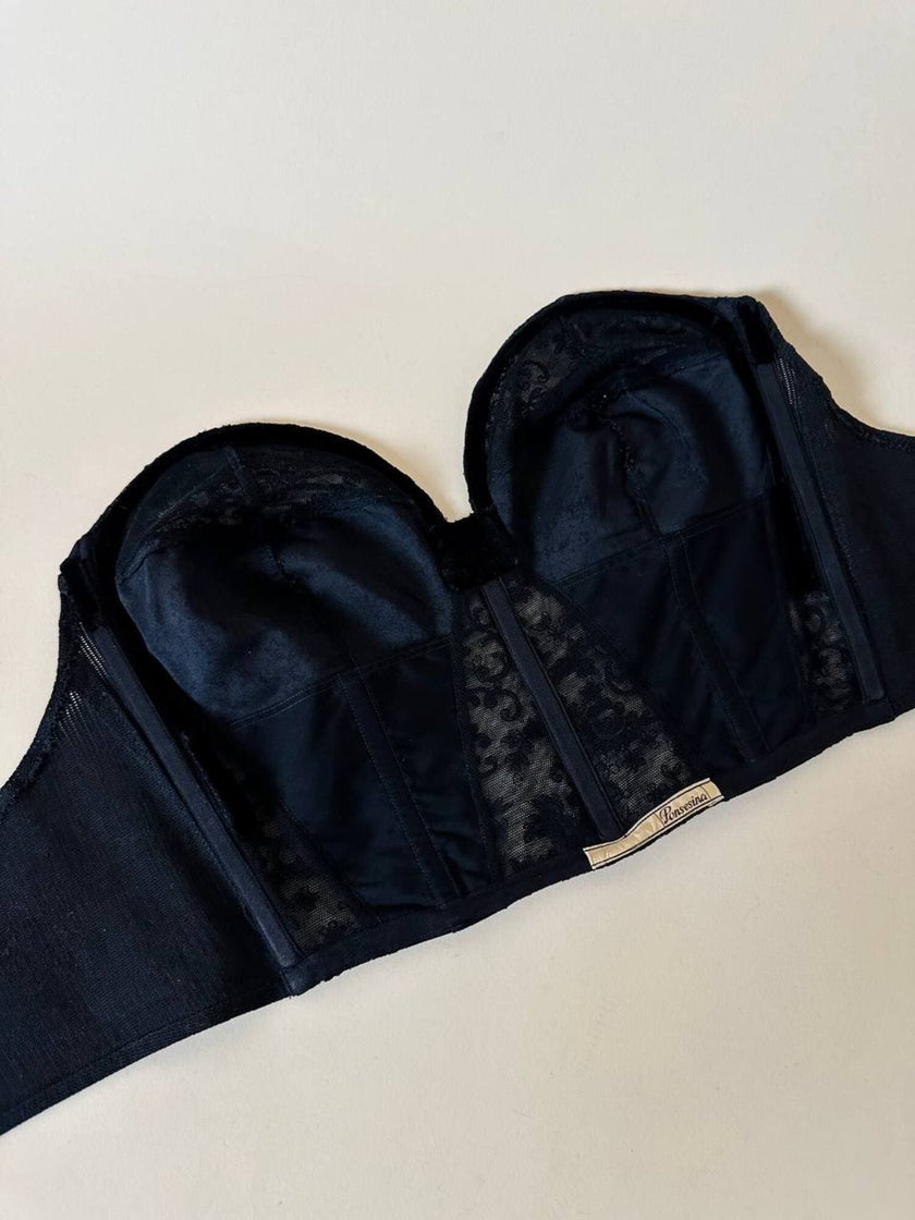 Bustier in raso di seta e pizzo nero “Ponsesina”