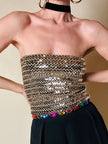 Cintura in catena dorata con strass multicolor