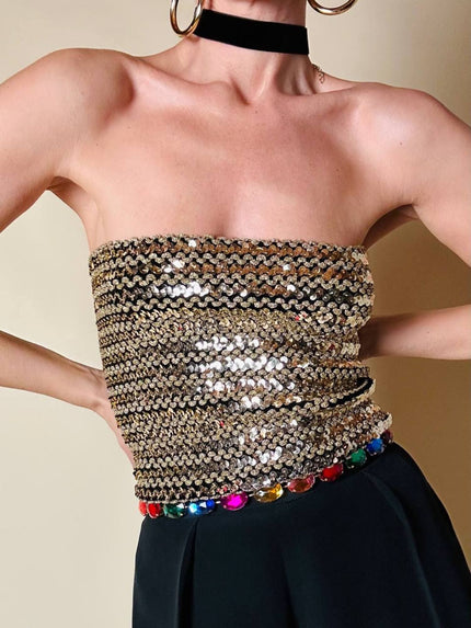 Cintura in catena dorata con strass multicolor