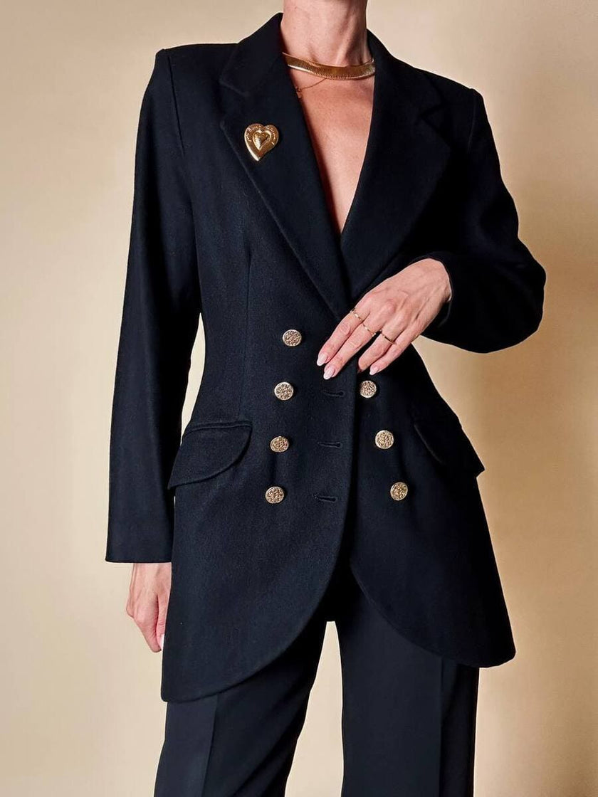 Blazer doppiopetto nero con bottoni dorati “Guaranteed”