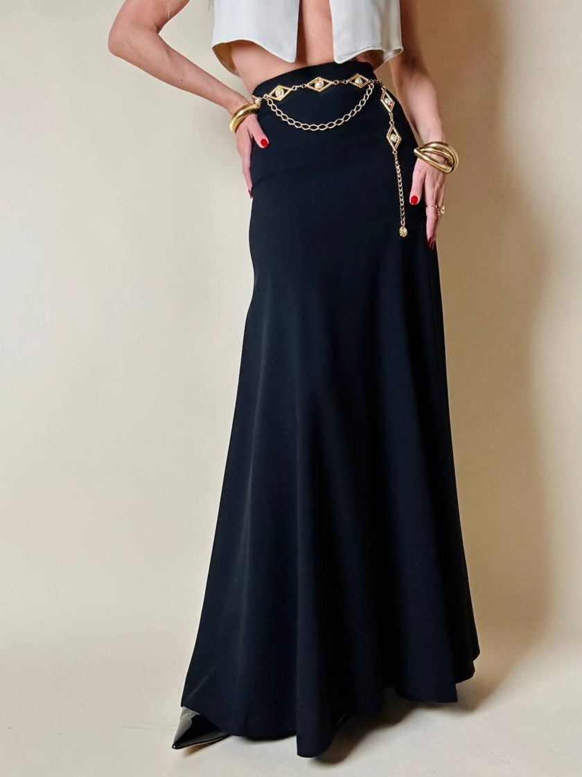 Gonna lunga in crepe nero “Yves Saint Laurent”
