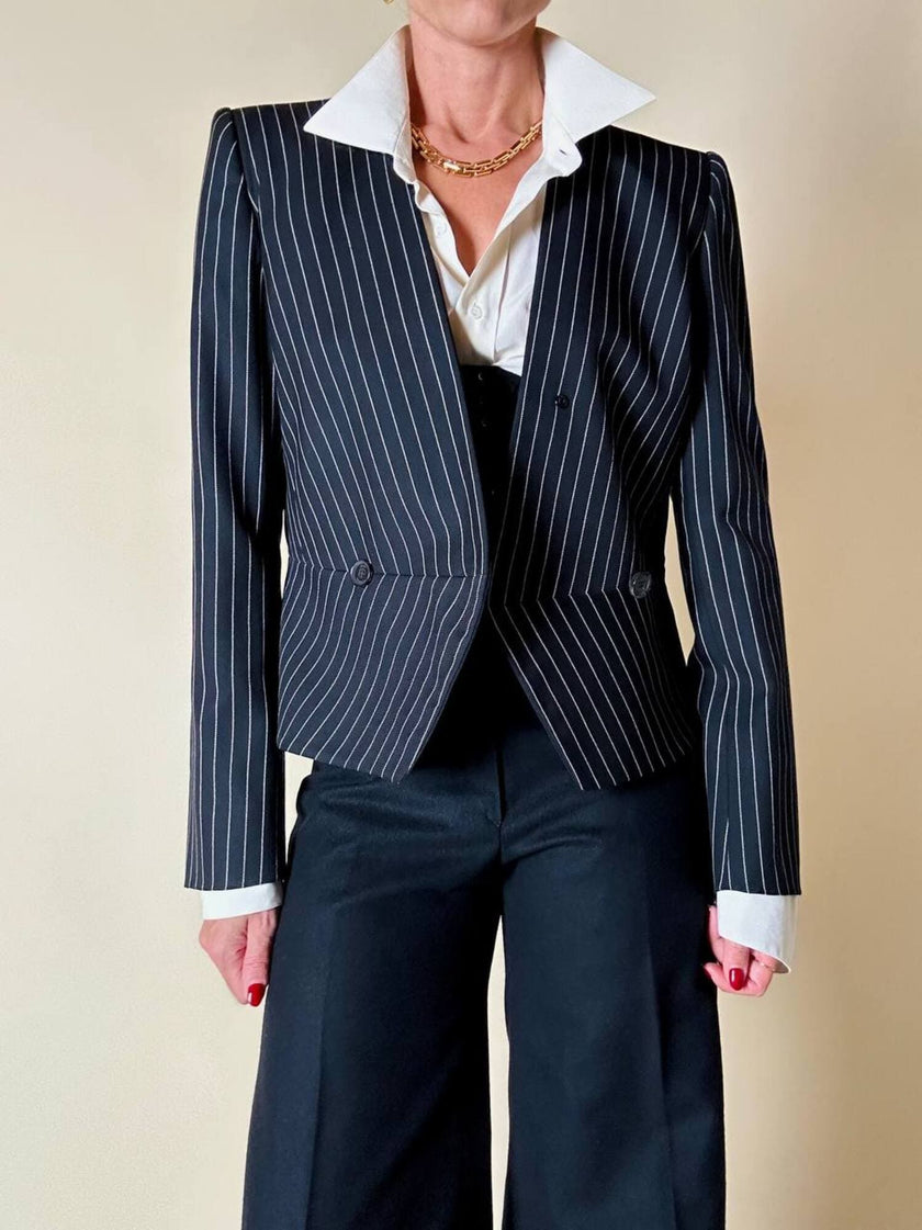 Mini blazer doppiopetto gessato in lana nera “Salvatore Ferragamo”