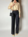 Pantalone vintage a palazzo blu notte gessato in pregiato fresco lana di Tasmania e seta