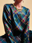 Blusa in raso di seta tartan 