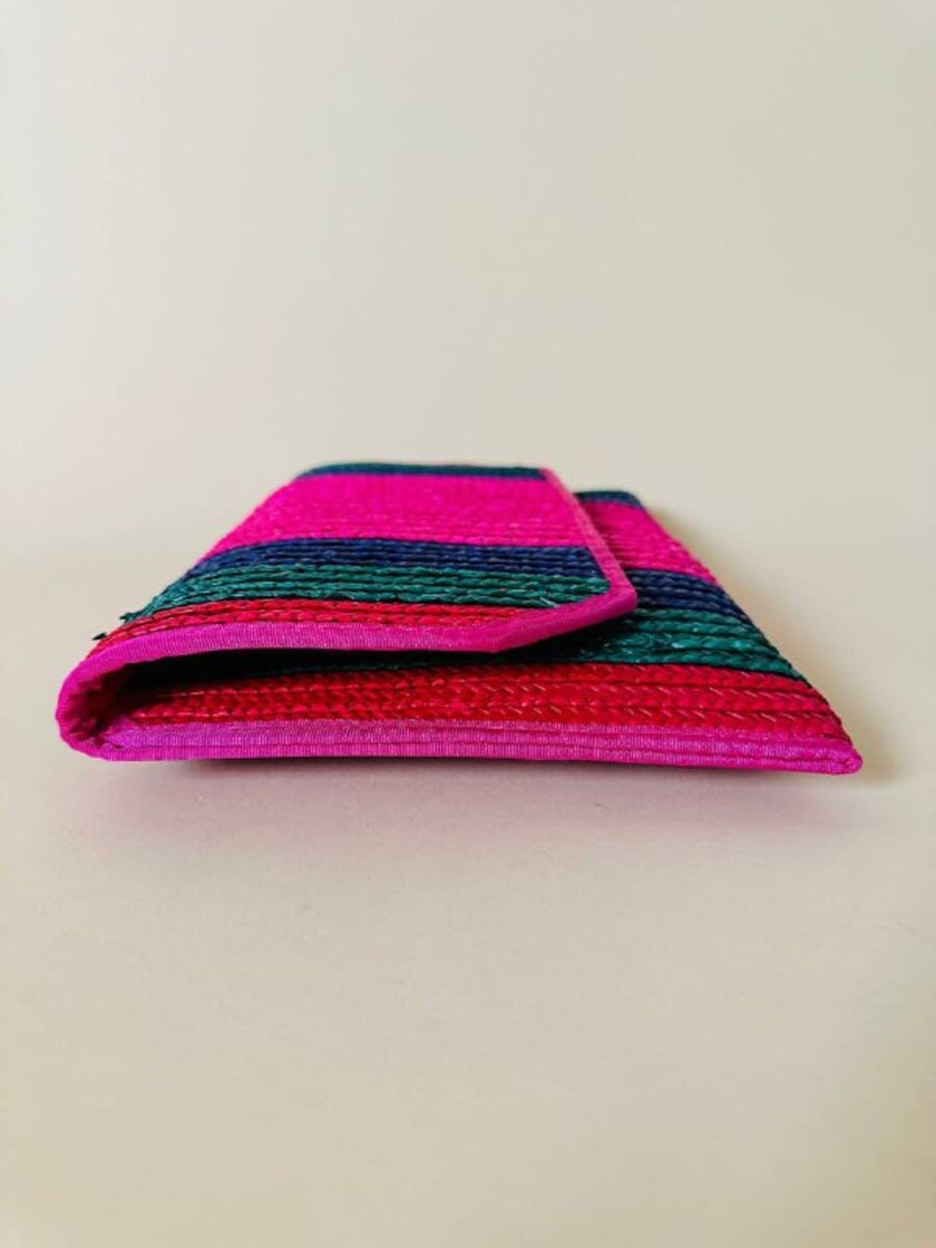 Maxi pochette in paglia a righe multicolor “Yves Saint Laurent”
