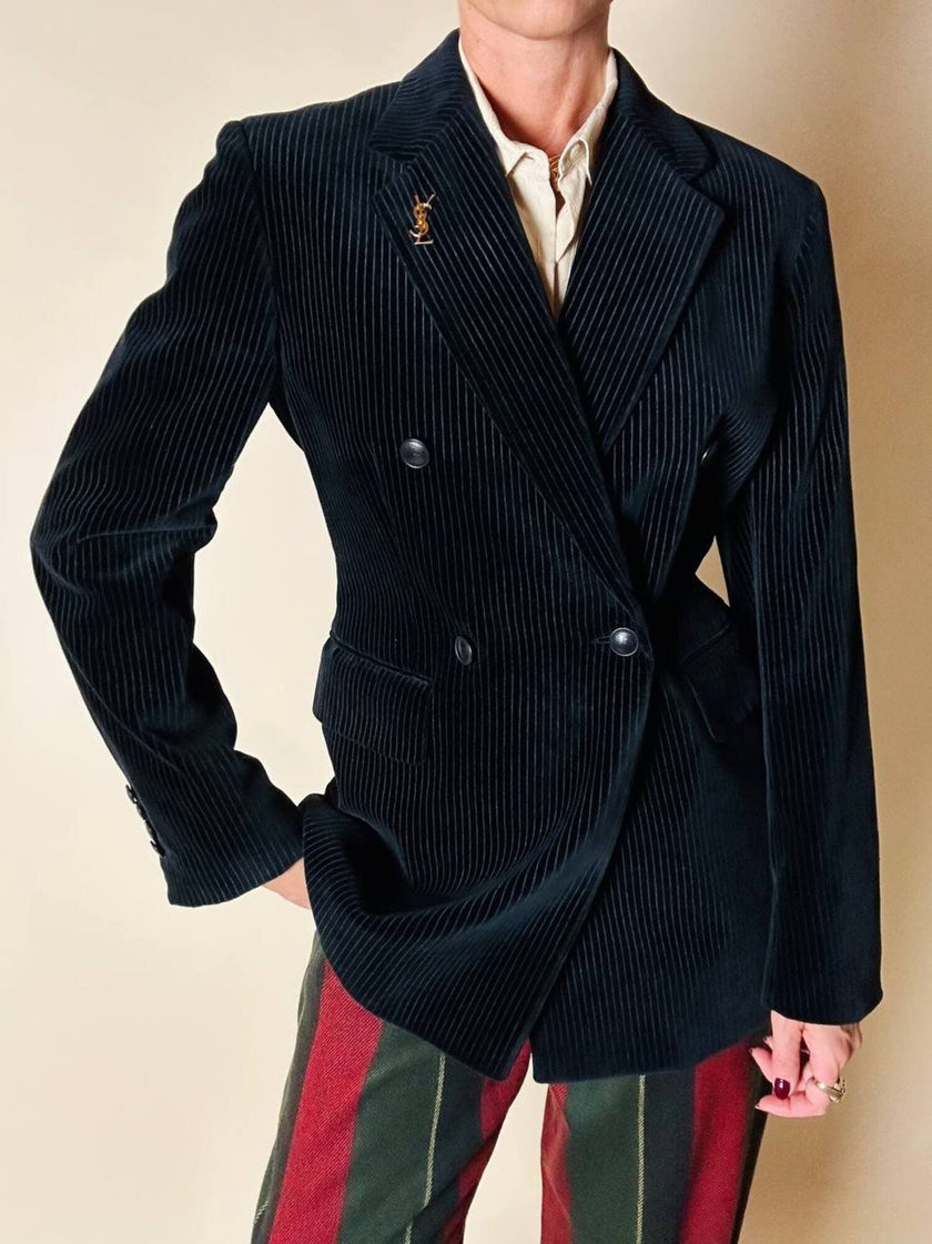 Blazer doppiopetto Antonio Fusco in velluto nero a coste