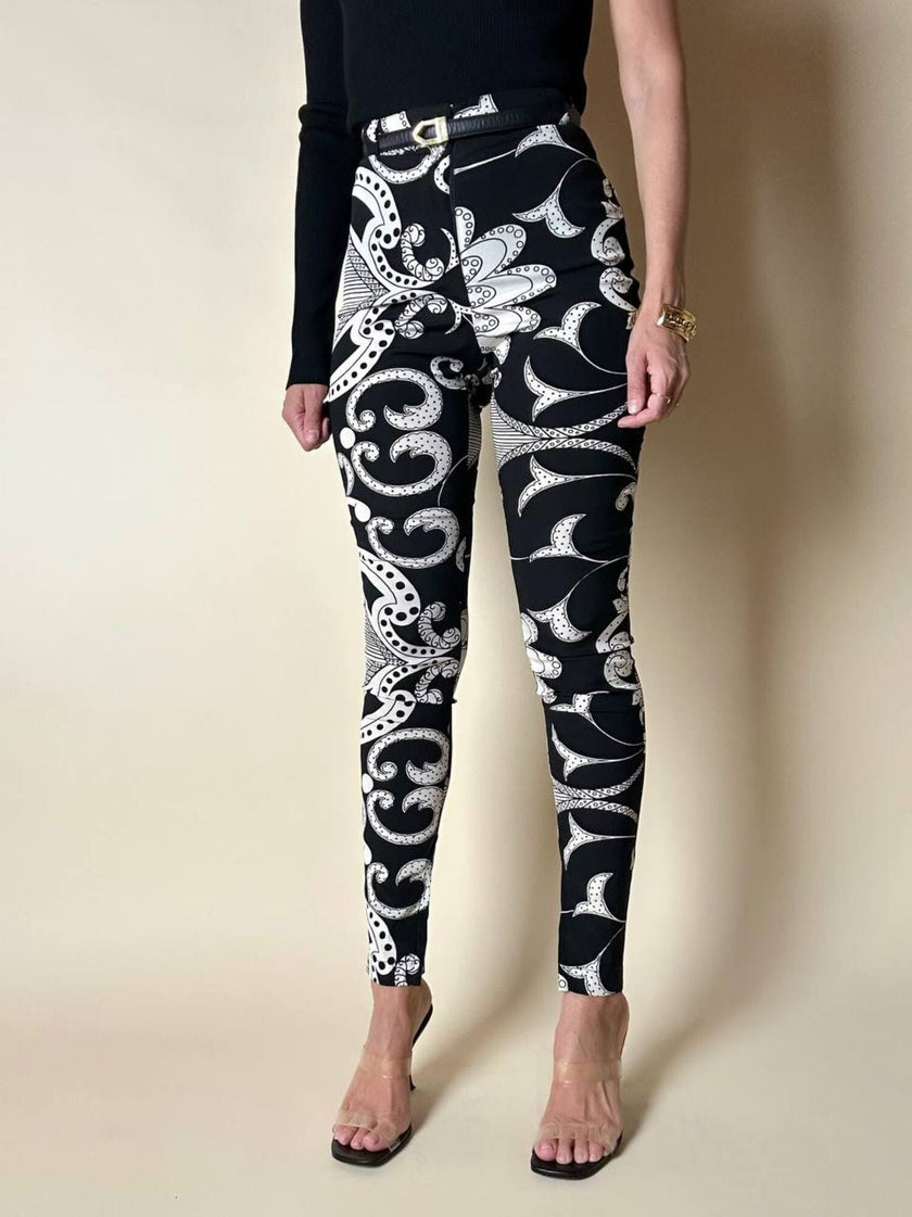 Leggings vintage Gianni Versace fantasia Silver Baroque bianca e nera