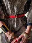 Cintura rossa in tessuto Jaquard con fibbia logo dorata “Fendi”