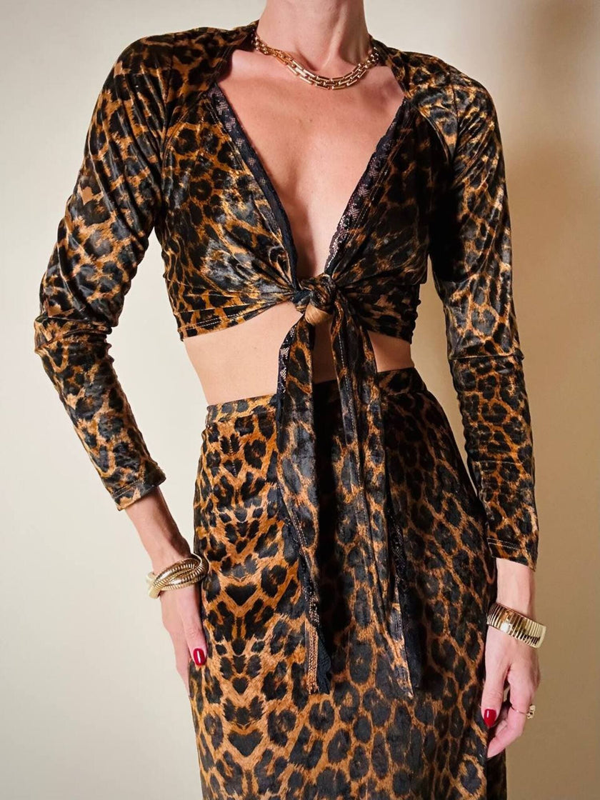 Gonna lunga con top in coordinato in velluto animalier “Roman’s”