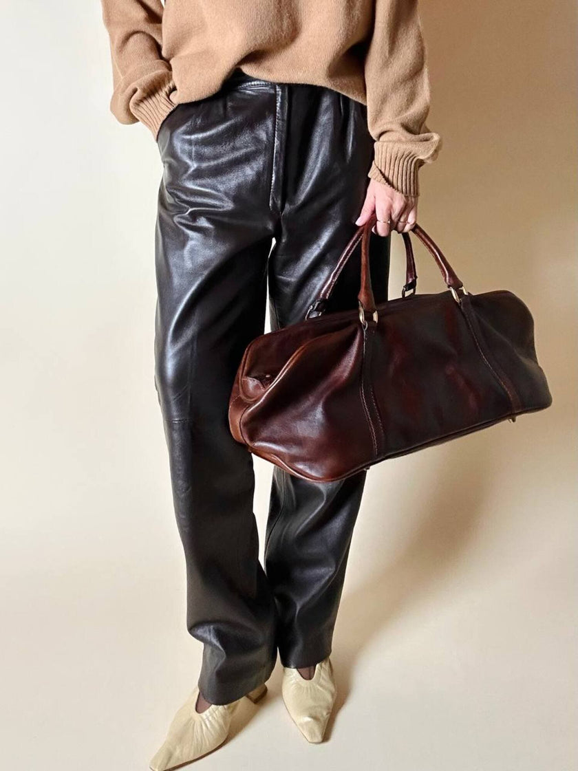 Pantalone vintage in pelle testa di moro