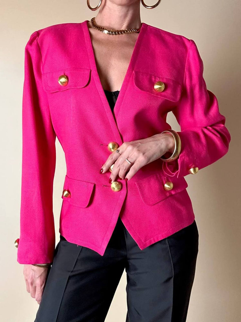 Blazer fucsia con bottoni gioiello dorati in metallo satinato “Yves Saint Laurent”