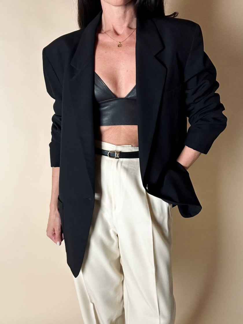 Blazer vintage oversize in rasato di lana nero Dani-Clear