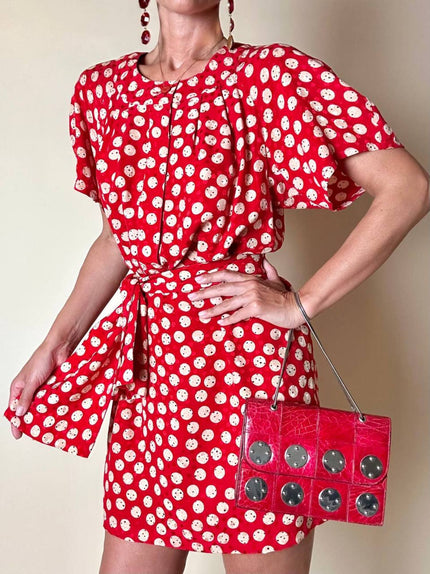 Mini abito rosso in seta jacquard a pois con fusciacca in coordinato “Fendi”