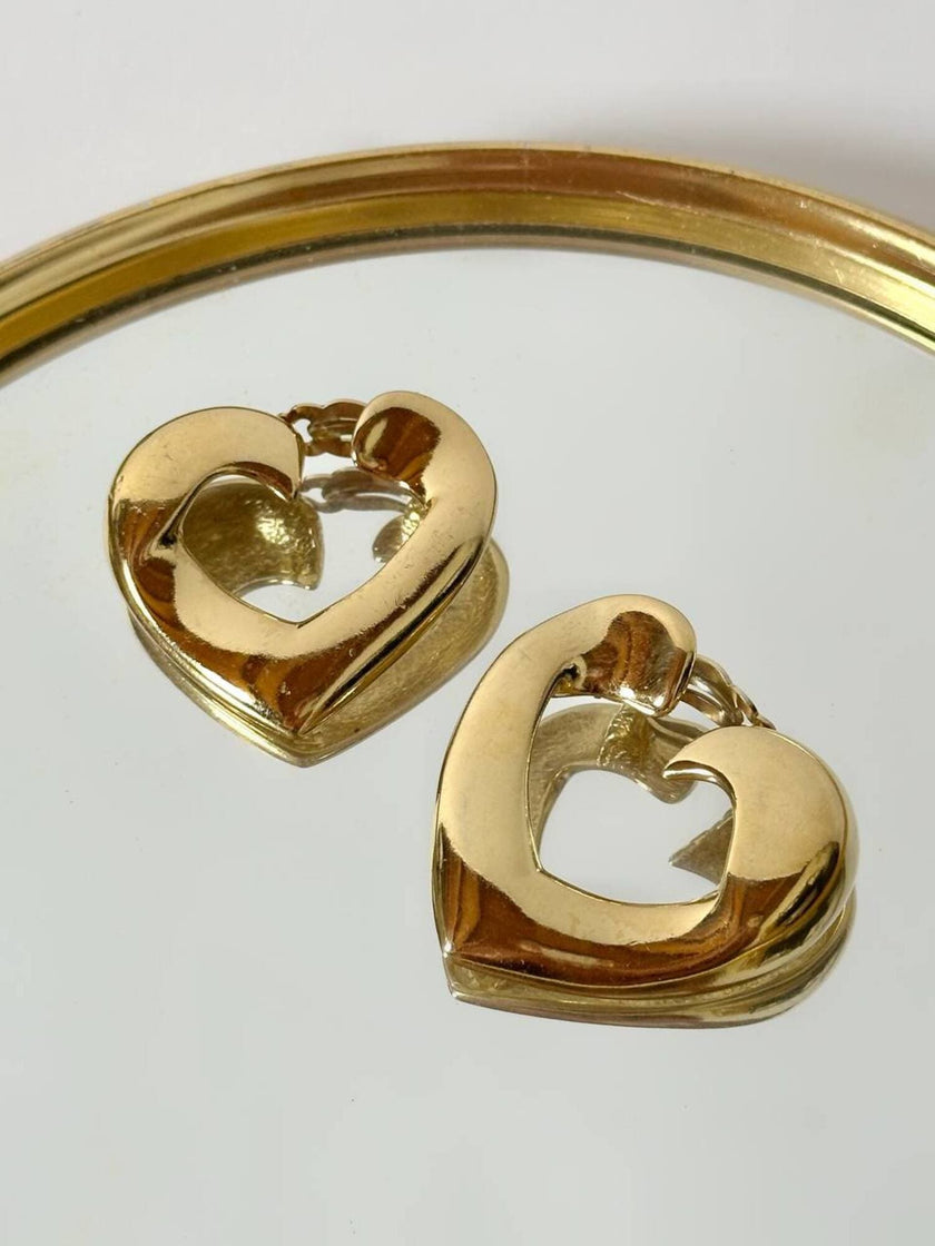 Vintage Yves Saint Laurent gold-tone metal heart-shaped clip-on earrings