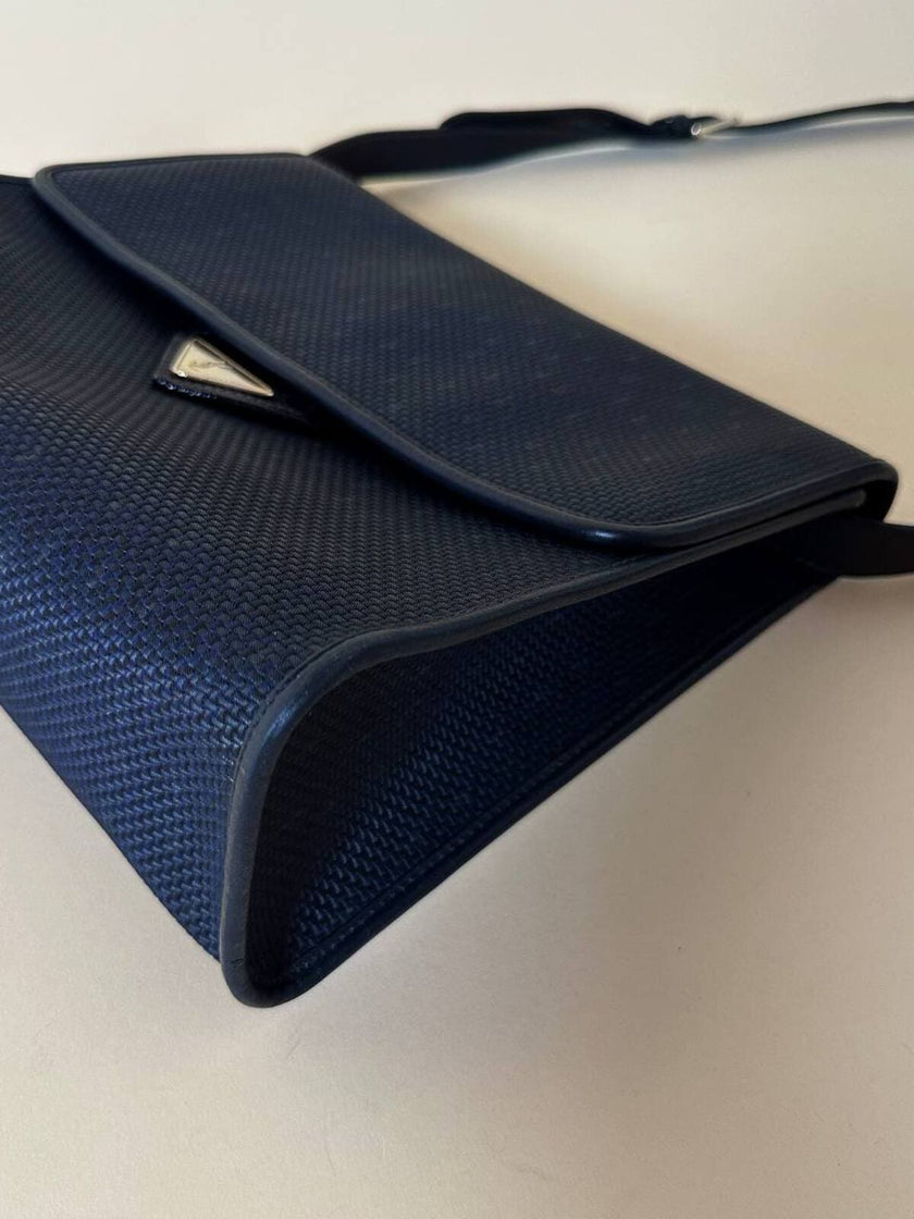 Borsa messenger in tessuto plastificato e pelle blu “Yves Saint Laurent”